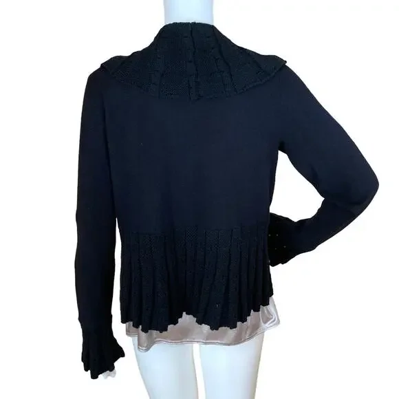 Cache Vintage Y2K Wool Blend Ribbed Cardigan Black Size Large - Picture 4 of 9